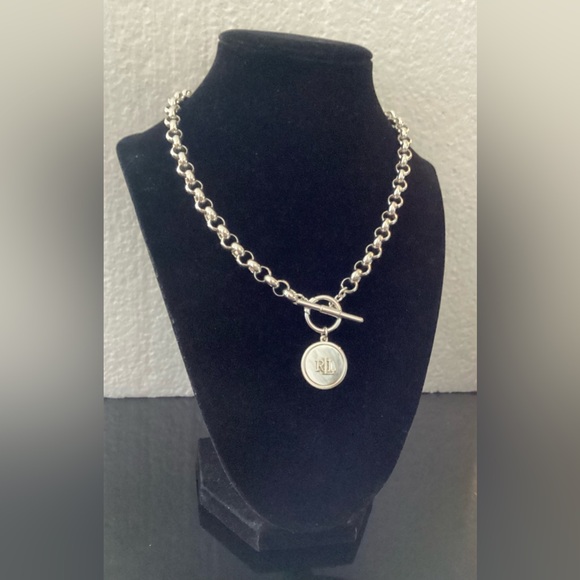 Lauren Ralph Lauren Silver-Tone Chain Necklace with Logo Medallion - Picture 3 of 9